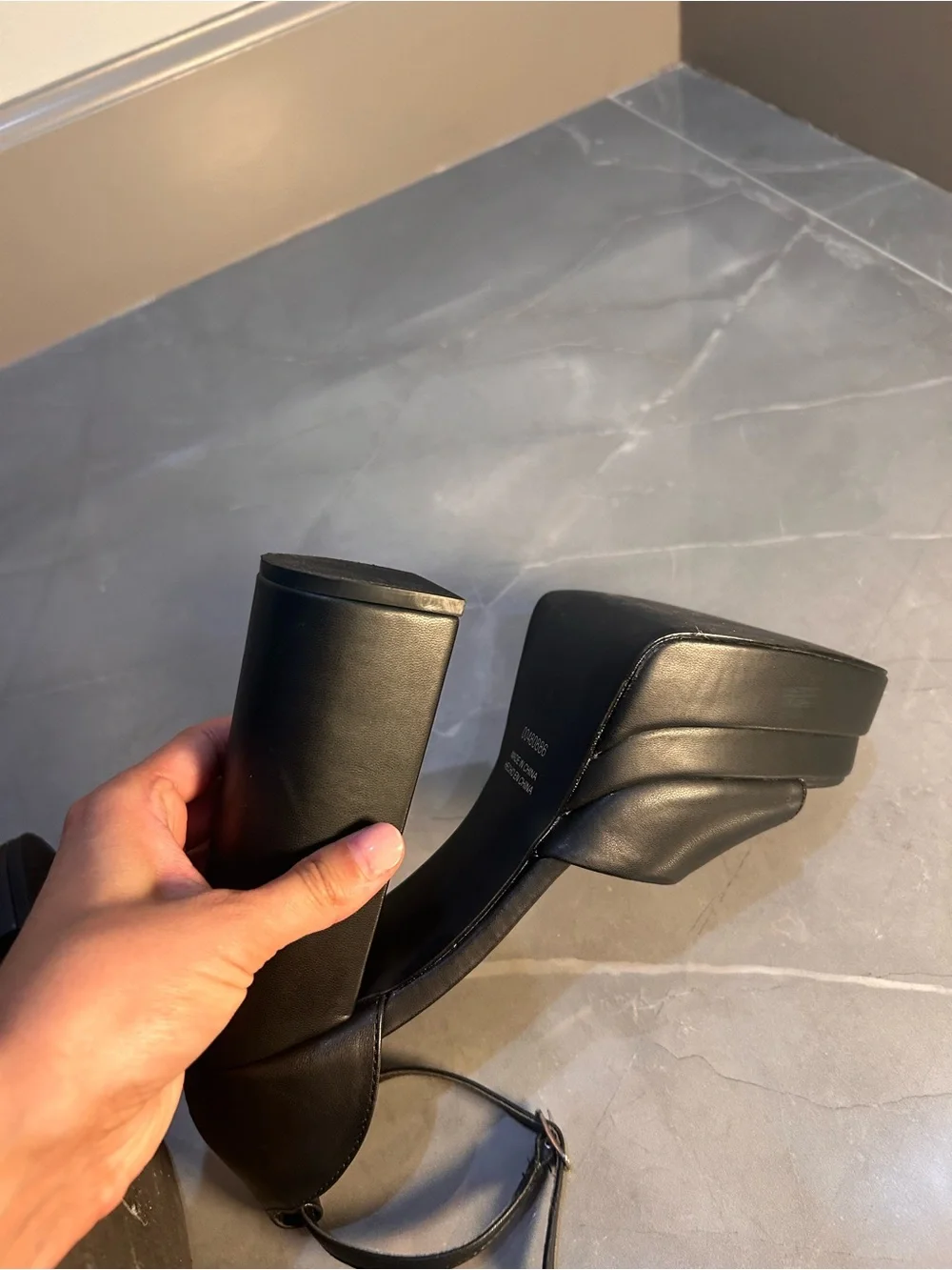 Women's Black Platform Ankle-Strap Heels